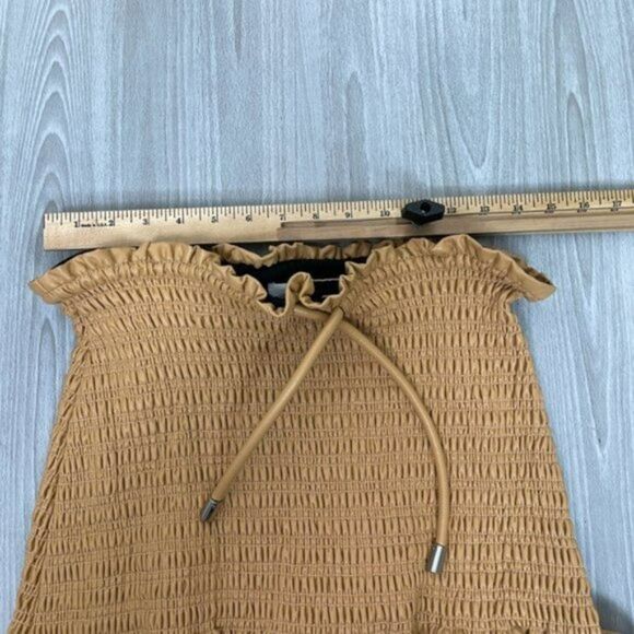 A.L.C. Jenny Smocked Vegan Faux Leather Mini Skirt Petite Grain Tan 4 - Picture 8 of 9